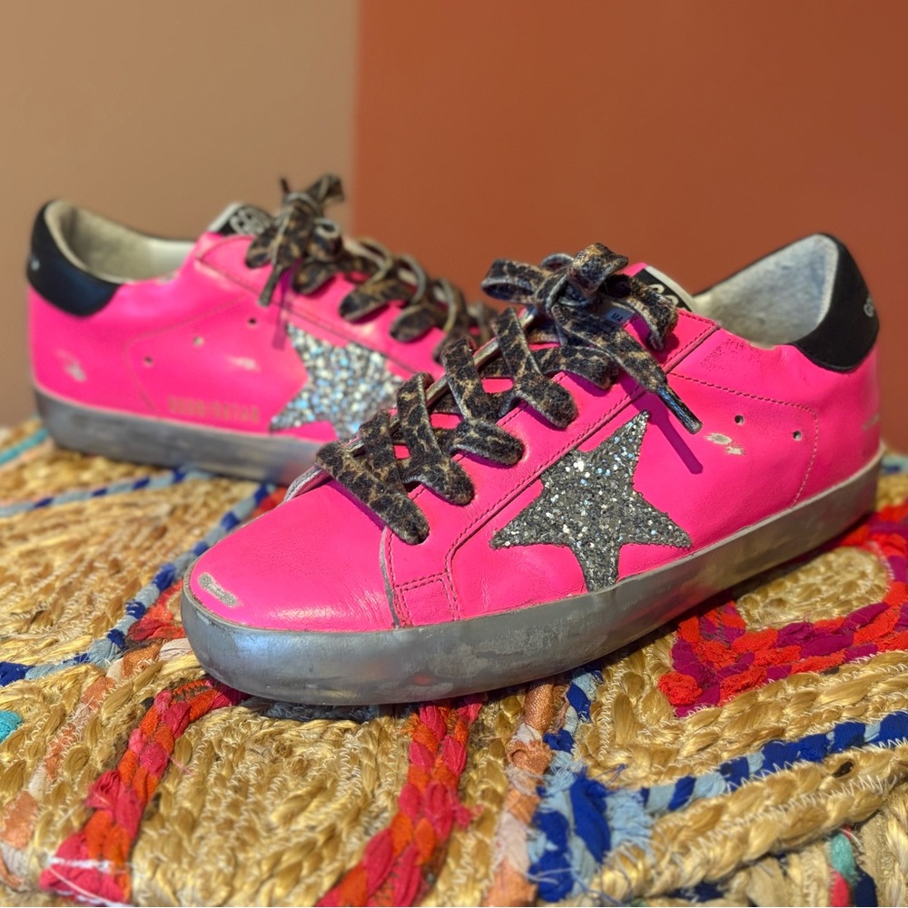 Golden Goose Neon Pink Sneakers with Glitter Star